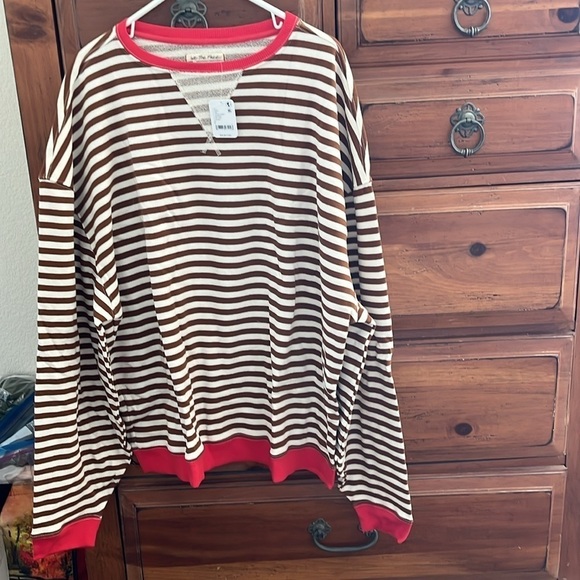 NWT We The Free Brown And Red Striped Crewneck Size Large - Picture 7 of 12
